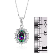 Rylos Women's Sterling Silver Princess Diana Ring & Pendant Set. Gemstone & Diamonds, 9X7MM Birthstone. Matching Friendship Jewelry, Sizes 5-10.