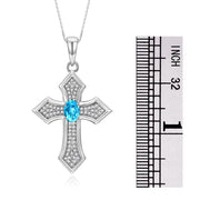 Rylos 14K White Gold Cross Necklace: Gemstone & Diamond Pendant - 7X5MM Birthstone - 18 Chain - Elegant Jewelry