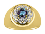 Rylos Men's Designer Gypsy Ring; 7MM Round Gemstone & Diamond  Birthstone Rings in Sizes 8-13 Yellow Gold Plated Silver