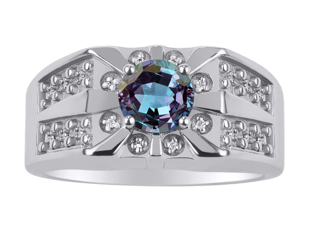 Rylos Men's Designer Starburst Ring with 7MM Round Gemstone & Diamond  Birthstone Rings in Sizes 8-13 in Sterling Silver