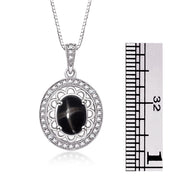 Rylos Sterling Silver Halo Designer Necklace: Gemstone & Diamond Pendant, 18" Chain, 8X6MM Birthstone, Women's Elegant Jewelry