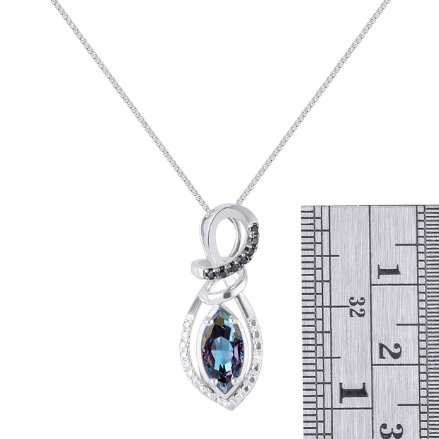 Rylos Designer Necklace: Marquise Gemstone & White & Black Diamond Pendant, 18" Chain, 10X5MM Birthstone, Women's Elegant Sterling Silver Jewelry