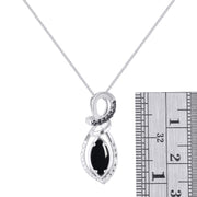 Rylos 14K White Gold Designer Necklace: Marquise Gemstone & White & Black Diamond Pendant, 18" Chain, 10X5MM Birthstone, Women's Elegant Jewelry