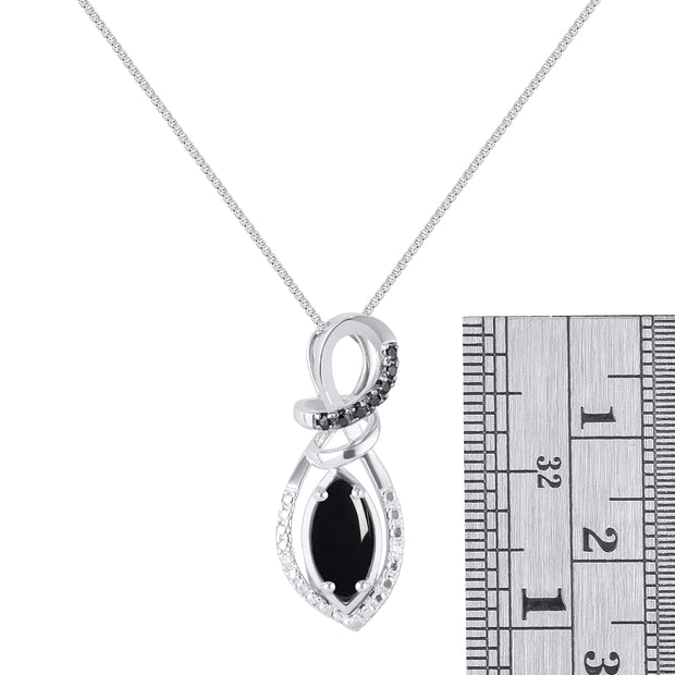 Rylos 14K White Gold Designer Necklace: Marquise Gemstone & White & Black Diamond Pendant, 18" Chain, 10X5MM Birthstone, Women's Elegant Jewelry