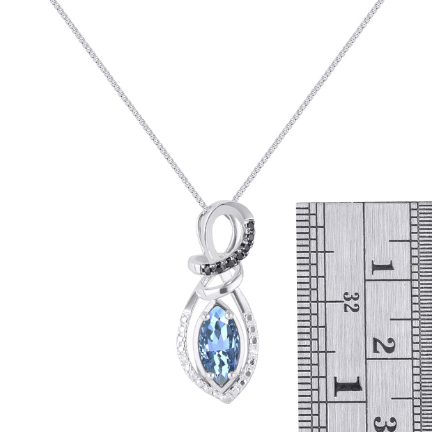 Rylos Designer Necklace: Marquise Gemstone & White & Black Diamond Pendant, 18" Chain, 10X5MM Birthstone, Women's Elegant Sterling Silver Jewelry