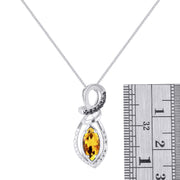 Rylos 14K White Gold Designer Necklace: Marquise Gemstone & White & Black Diamond Pendant, 18" Chain, 10X5MM Birthstone, Women's Elegant Jewelry