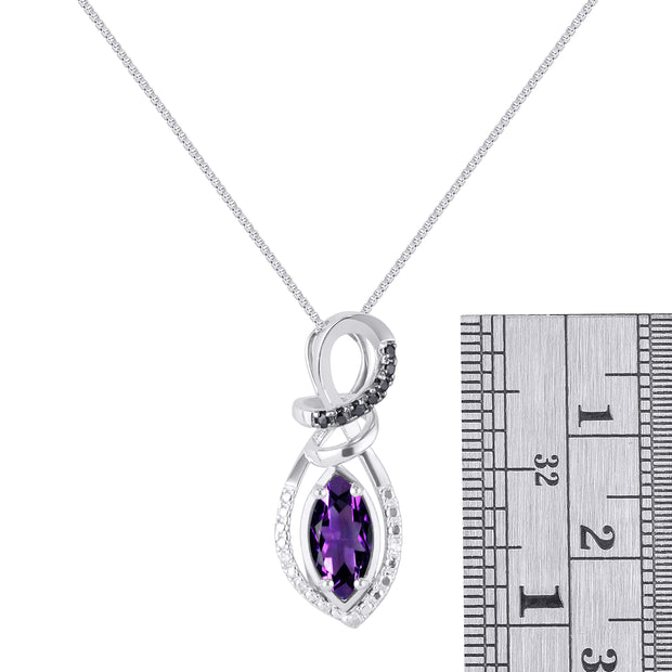 Rylos 14K White Gold Designer Necklace: Marquise Gemstone & White & Black Diamond Pendant, 18" Chain, 10X5MM Birthstone, Women's Elegant Jewelry