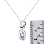 Rylos 14K White Gold Designer Necklace: Marquise Gemstone & White & Black Diamond Pendant, 18" Chain, 10X5MM Birthstone, Women's Elegant Jewelry