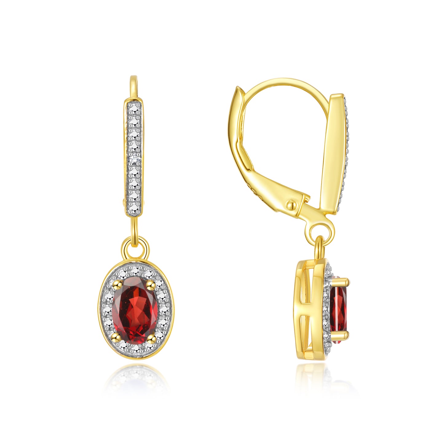 RYLOS Women's Yellow Gold Plated Dangling Earrings - Oval Shape Gemstone & Diamonds - 6X4MM Birthstone Earrings-Exquisite Color Stone Jewelry