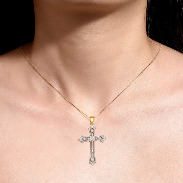 Rylos 14K Gold Diamond Cross Pendant Necklace - Timeless Antique Style, 18" Chain - Symbolic Faith and Grace in Women's Jewelry