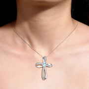 Rylos Sterling Silver Cross Necklace: Gemstone & Diamond Pendant, 18 Chain, 8X6MM Birthstone, Elegant Women's Jewelry