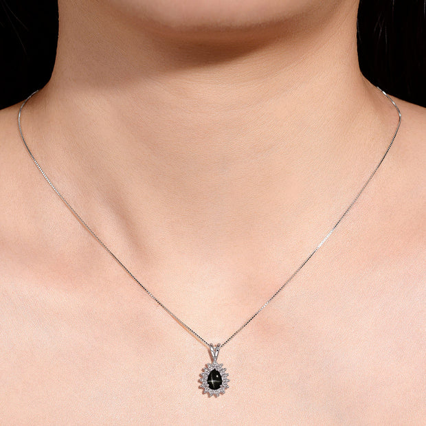 Rylos Halo Pendant 14K White Gold Necklace : Gemstone & Diamond Accent, 18 Chain - 6X4MM Tear Drop Birthstone Women's Jewelry - Timeless Elegance