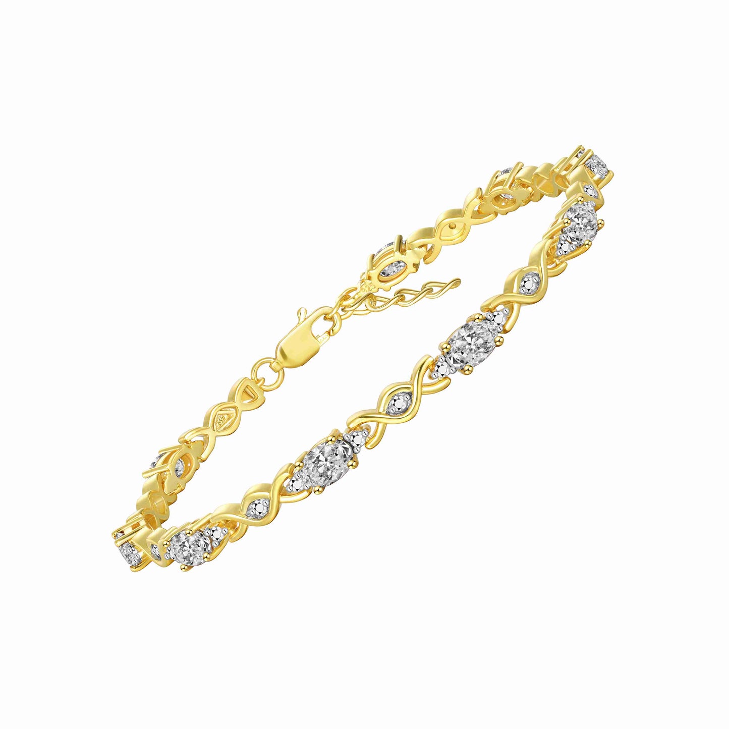 RYLOS Bracelets for Women Yellow Gold Plated Silver XOXO Hugs & Kisses Tennis Bracelet Gemstone &  Diamonds Adjustable to Fit 7"-8" Wrist, 10 Gorgeous 6X4MM Jewelry for Women Friendship Bracelets
