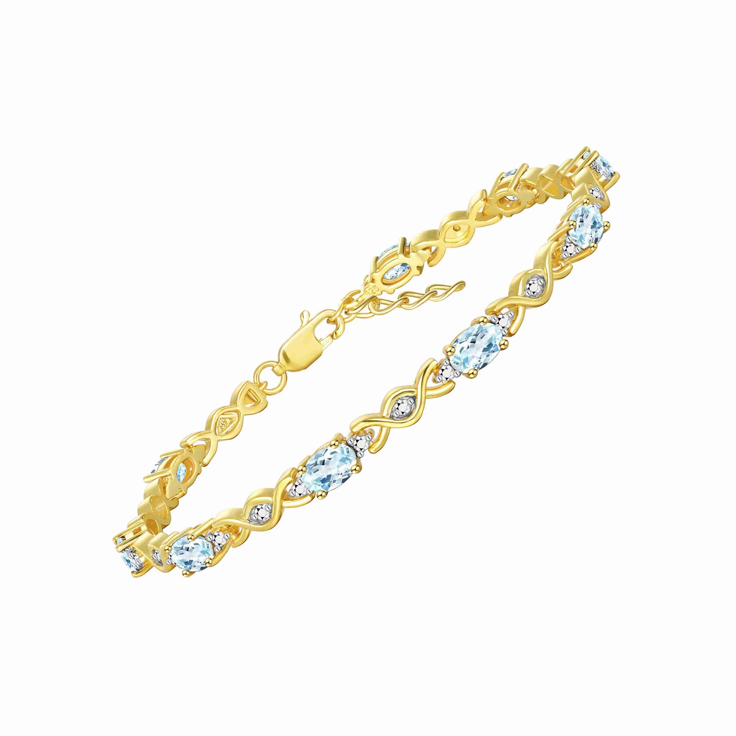 RYLOS Bracelets for Women Yellow Gold Plated Silver XOXO Hugs & Kisses Tennis Bracelet Gemstone &  Diamonds Adjustable to Fit 7"-8" Wrist, 10 Gorgeous 6X4MM Jewelry for Women Friendship Bracelets