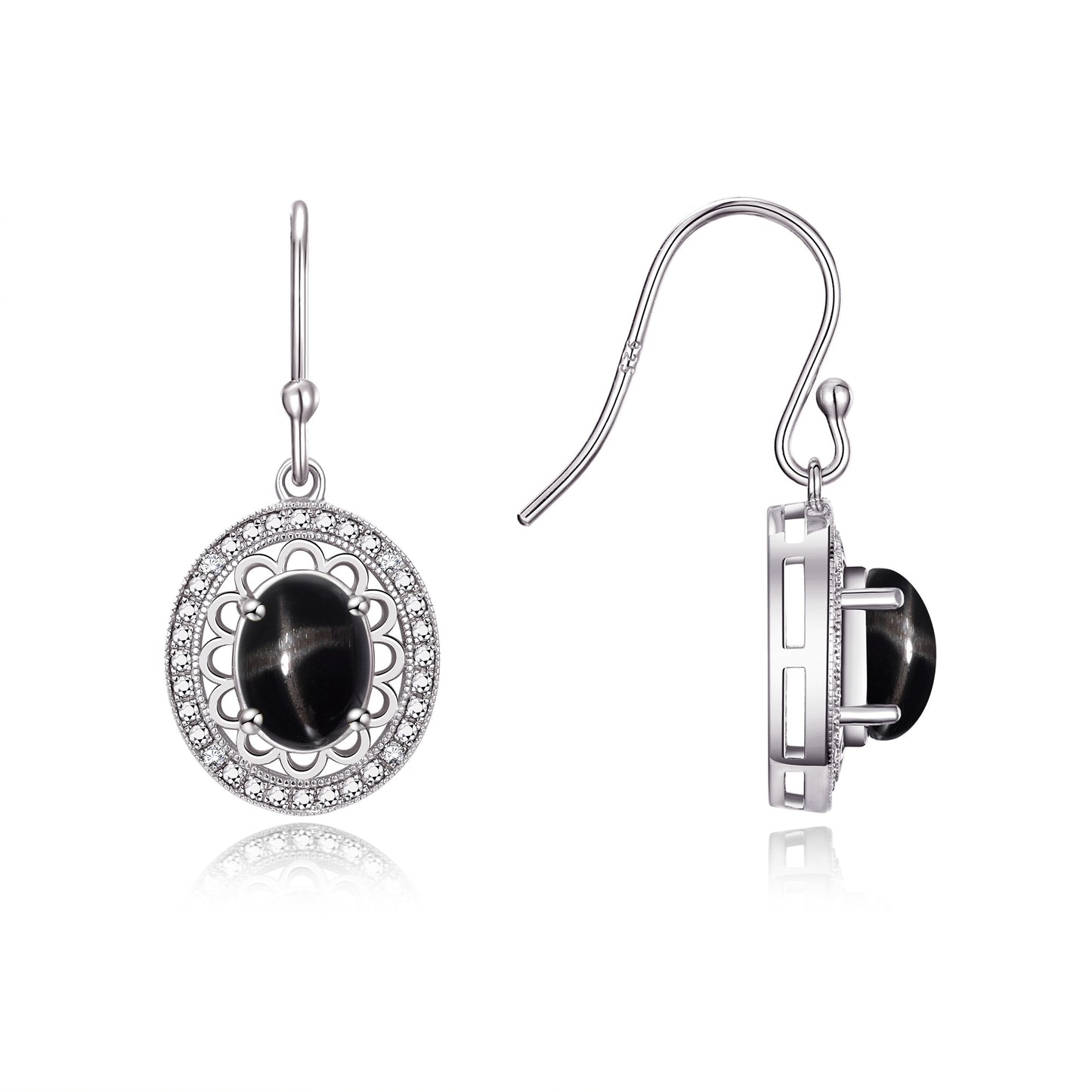 RYLOS Sterling Silver Princess Diana Inspired Earrings - Oval Shape Gemstone & Diamonds - 8X6MM Birthstone Earrings - Timeless Color Stone Jewelry