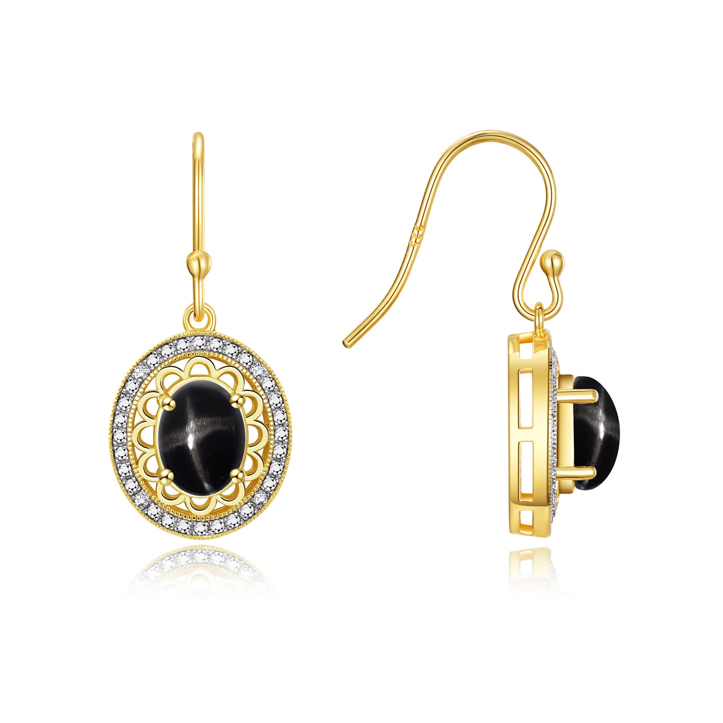 RYLOS 14K Yellow Gold Princess Diana Inspired Earrings - Oval Shape Gemstone & Diamonds - 8X6MM Birthstone Earrings - Timeless Color Stone Jewelry