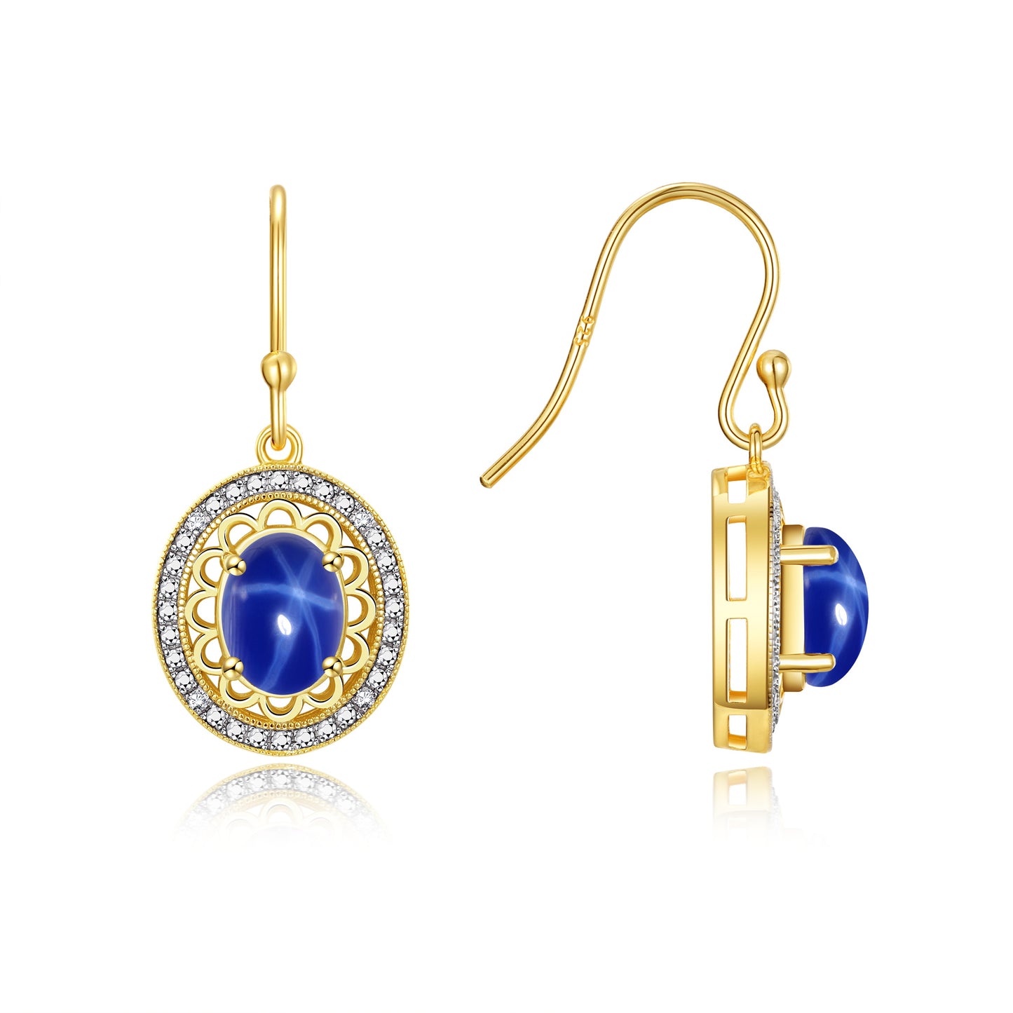 RYLOS 14K Yellow Gold Princess Diana Inspired Earrings - Oval Shape Gemstone & Diamonds - 8X6MM Birthstone Earrings - Timeless Color Stone Jewelry