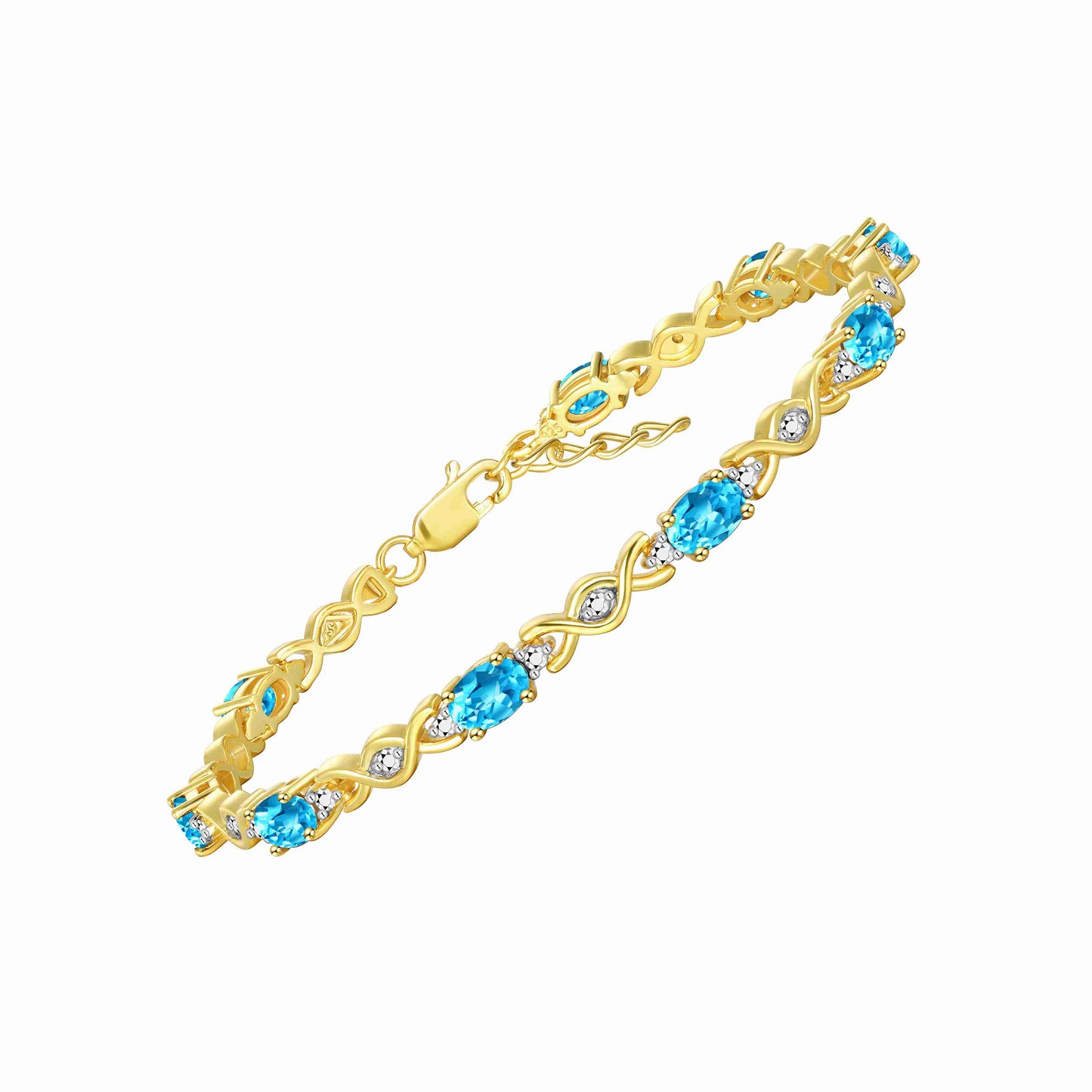 RYLOS Bracelets for Women Yellow Gold Plated Silver XOXO Hugs & Kisses Tennis Bracelet Gemstone &  Diamonds Adjustable to Fit 7"-8" Wrist, 10 Gorgeous 6X4MM Jewelry for Women Friendship Bracelets