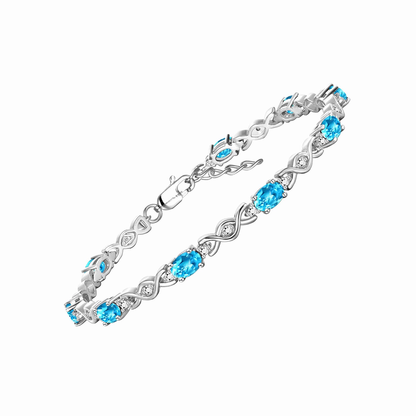 RYLOS Bracelets for Women 925 Sterling Silver XOXO Hugs & Kisses Tennis Bracelet Gemstone &  Diamonds Adjustable to Fit 7"-8" Wrist, 10 Gorgeous 6X4MM Jewelry for Women Friendship Bracelets