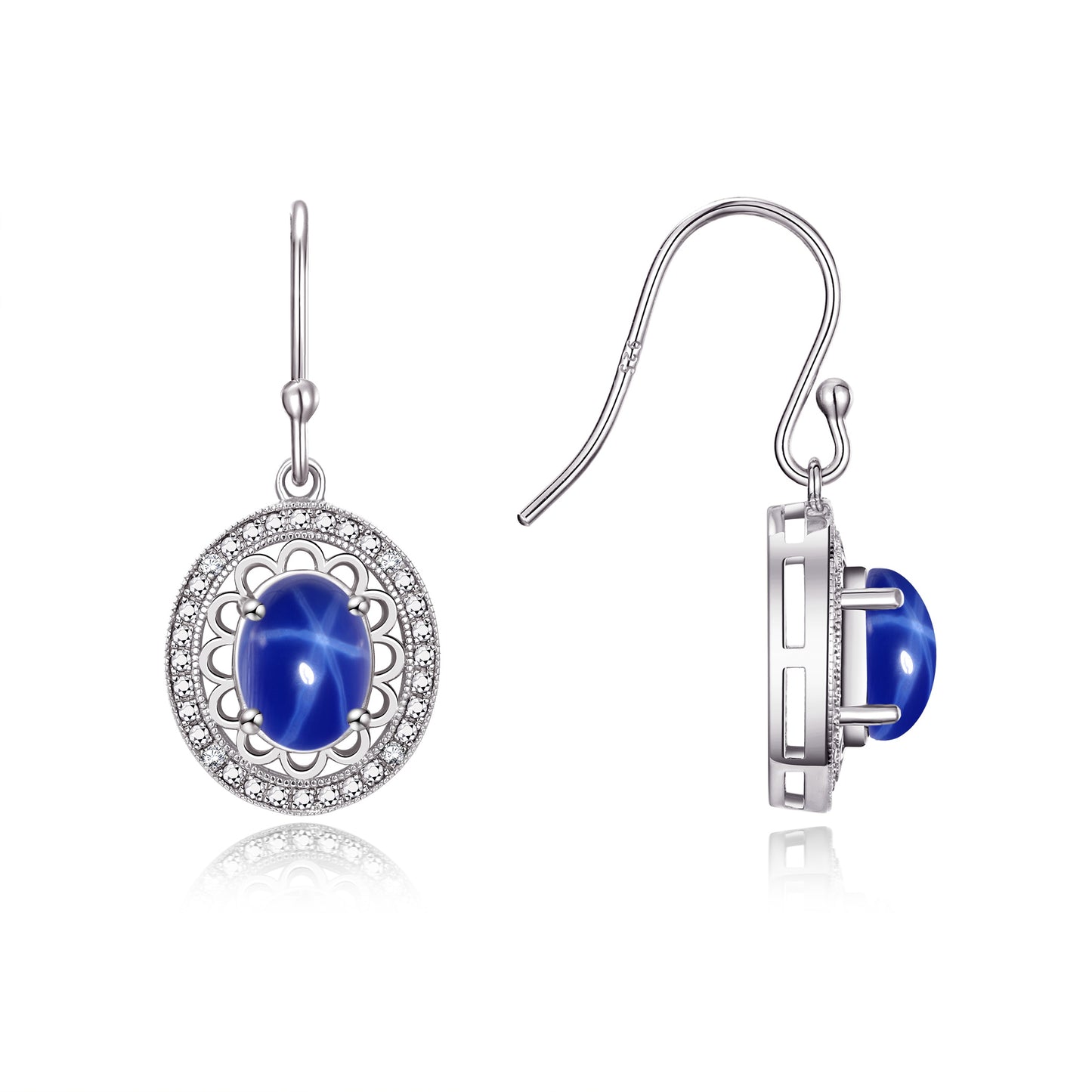 RYLOS 14K White Gold Princess Diana Inspired Earrings - Oval Shape Gemstone & Diamonds - 8X6MM Birthstone Earrings - Timeless Color Stone Jewelry