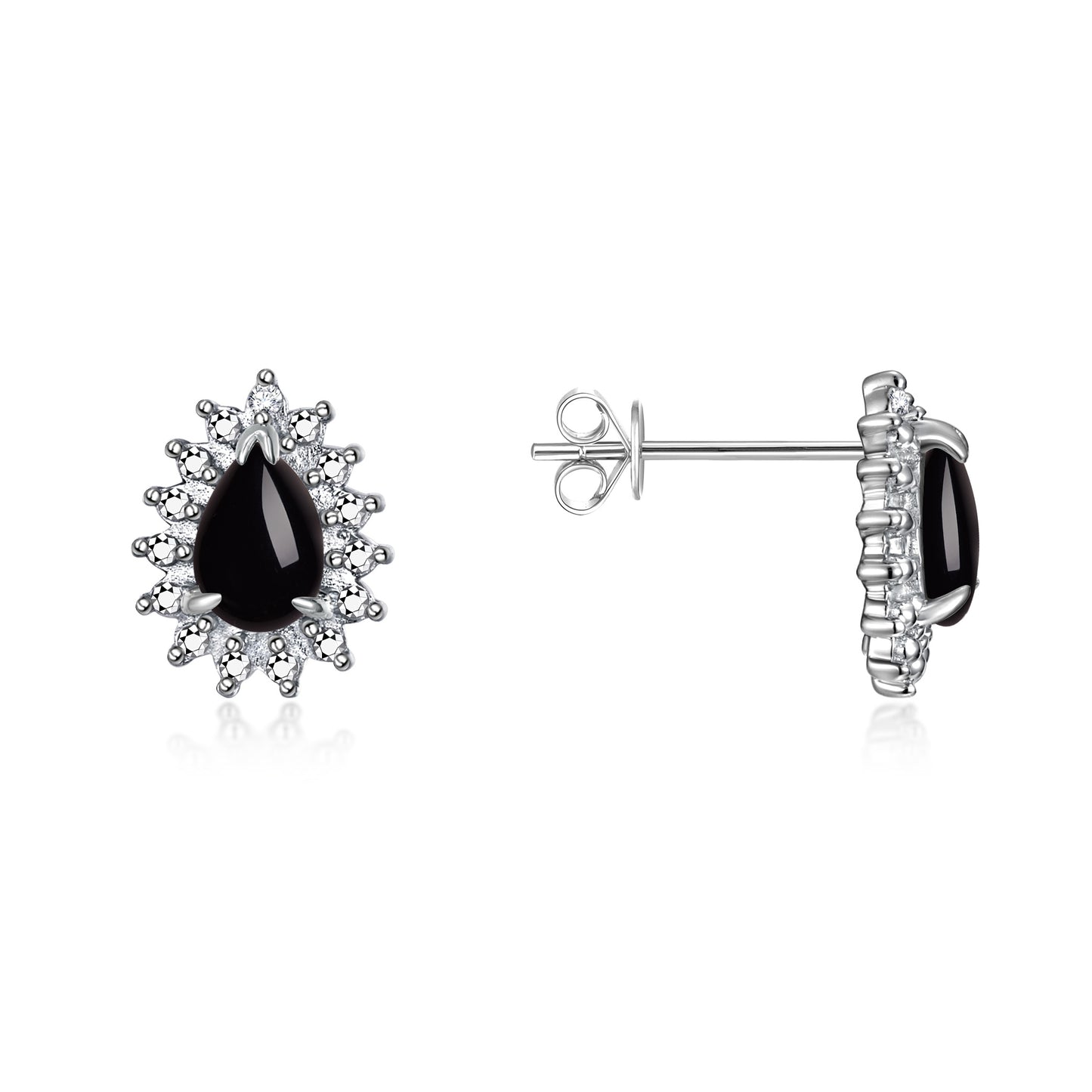 RYLOS Sterling Silver Halo Stud Earrings - 6X4MM Pear Shape Gemstone & Diamonds - Exquisite Birthstone Jewelry