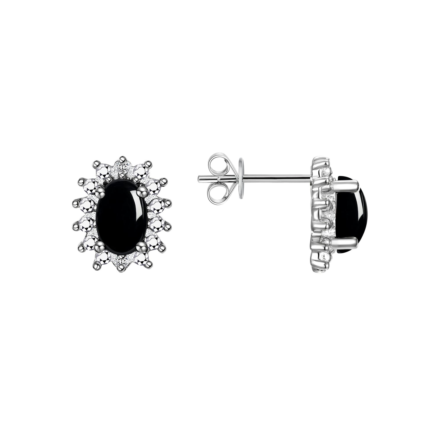 Rylos  Sterling Silver Halo Stud Earrings - 6X4MM Oval  & Diamonds - Exquisite Birthstone Jewelry