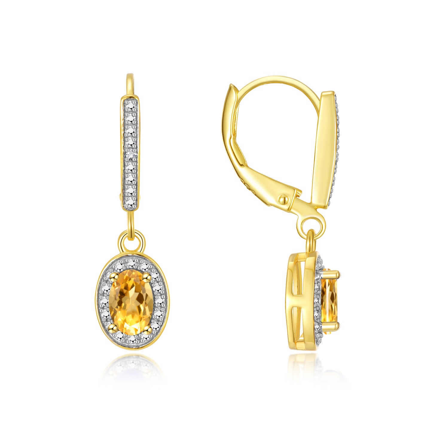 RYLOS Women's 14K Yellow Gold Dangling Earrings - Oval Shape Gemstone & Diamonds - 6X4MM Birthstone Earrings - Exquisite Color Stone Jewelry