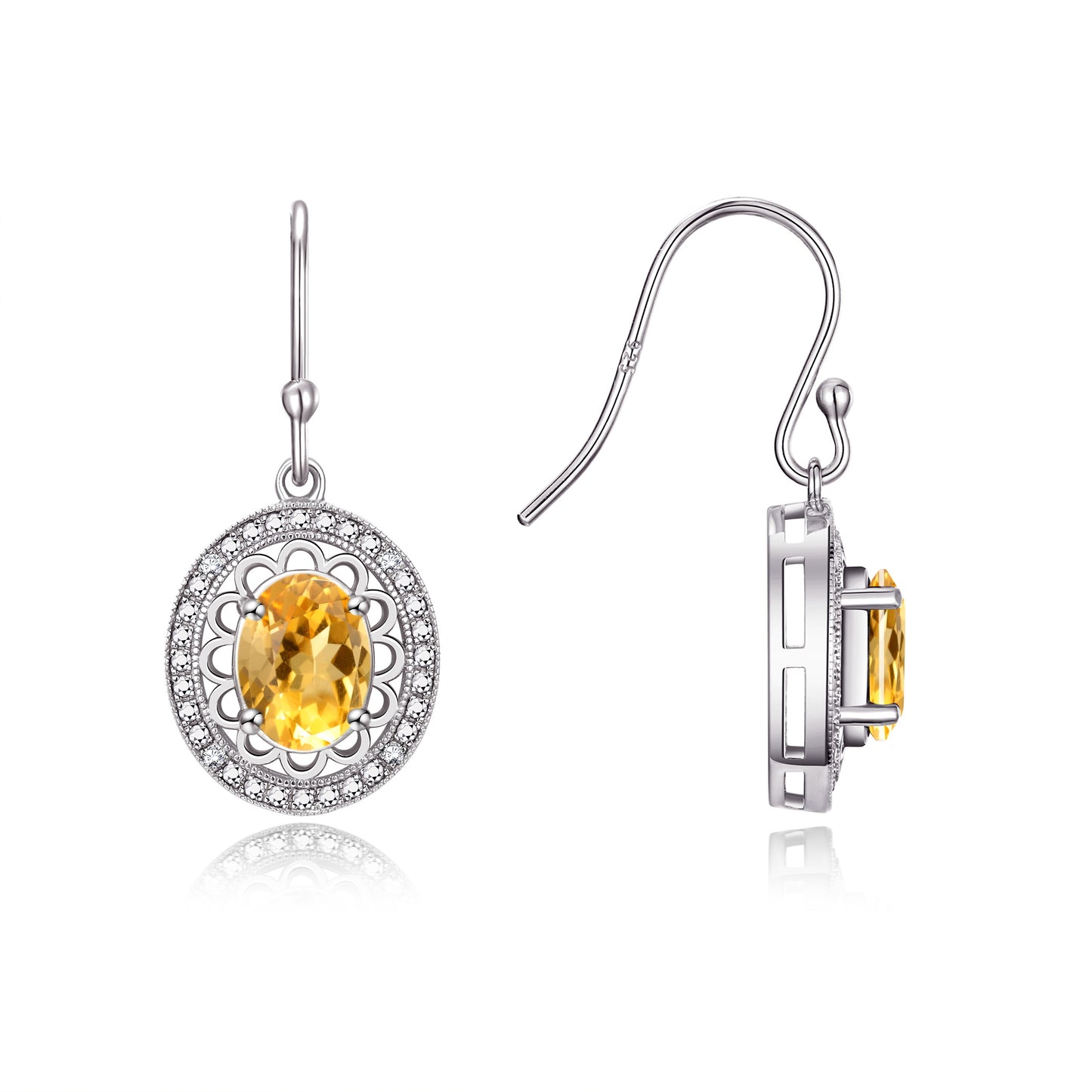 RYLOS Sterling Silver Princess Diana Inspired Earrings - Oval Shape Gemstone & Diamonds - 8X6MM Birthstone Earrings - Timeless Color Stone Jewelry