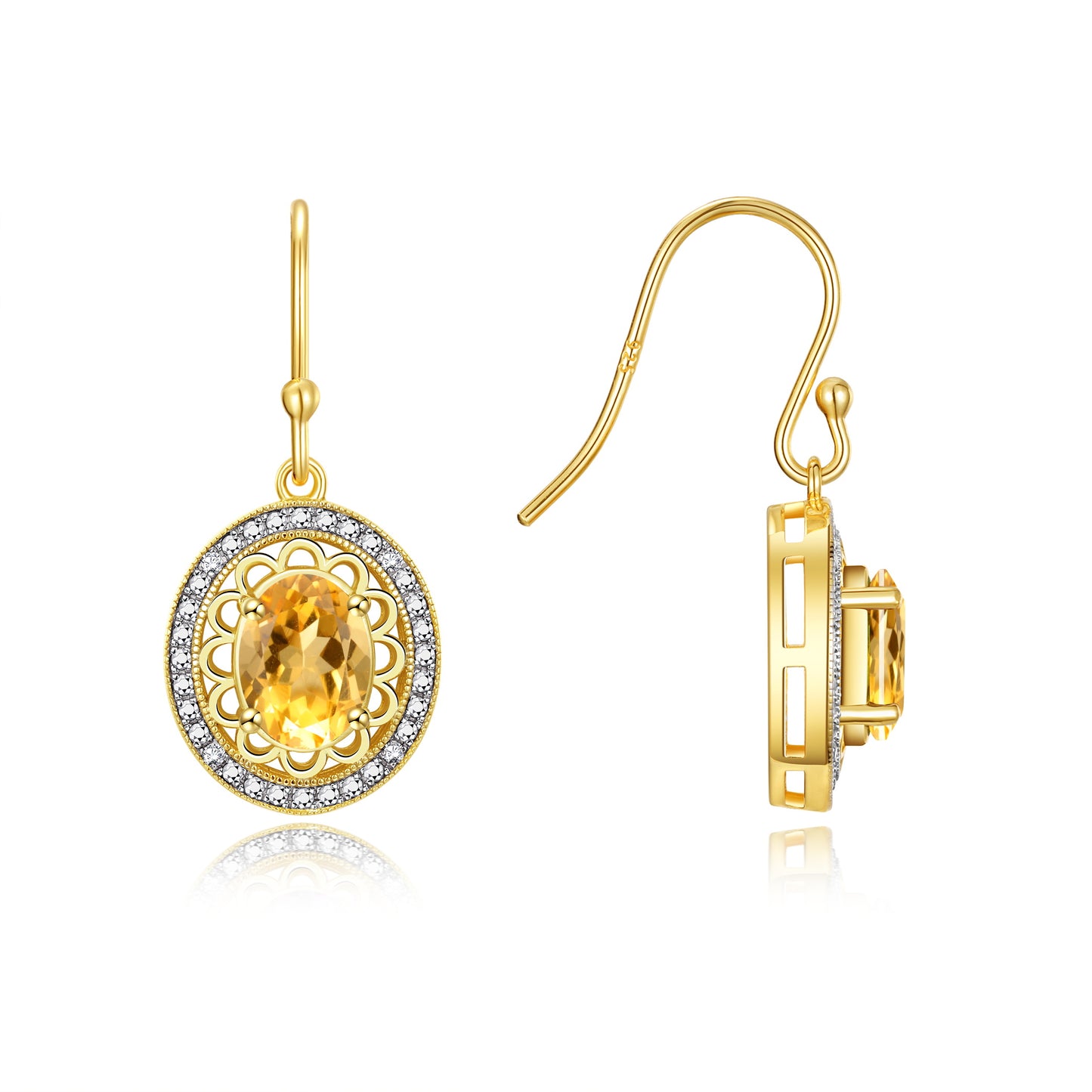 RYLOS 14K Yellow Gold Princess Diana Inspired Earrings - Oval Shape Gemstone & Diamonds - 8X6MM Birthstone Earrings - Timeless Color Stone Jewelry