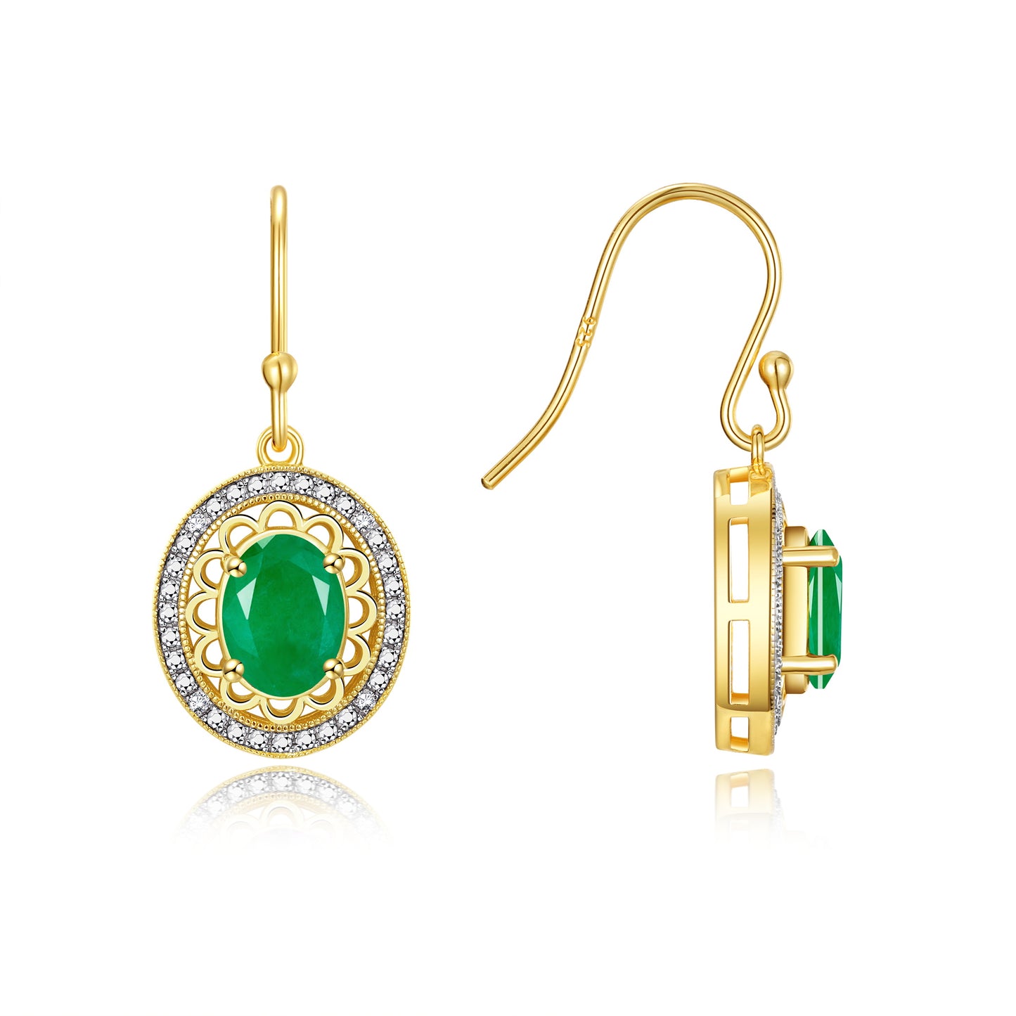 RYLOS 14K Yellow Gold Princess Diana Inspired Earrings - Oval Shape Gemstone & Diamonds - 8X6MM Birthstone Earrings - Timeless Color Stone Jewelry