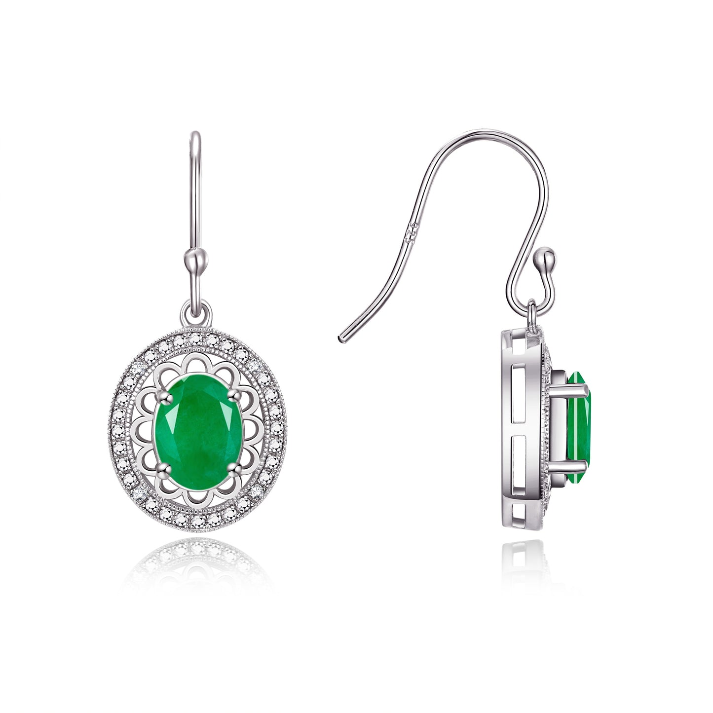 RYLOS Sterling Silver Princess Diana Inspired Earrings - Oval Shape Gemstone & Diamonds - 8X6MM Birthstone Earrings - Timeless Color Stone Jewelry