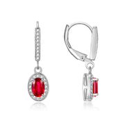 RYLOS Earrings For Women 925 Sterling Silver Earrings with Oval Shape Gemstone & Genuine Diamonds Dangling Earrings 6X4MM  Ruby October Birthstone Earring  Jewelry For Women  Silver Earrings