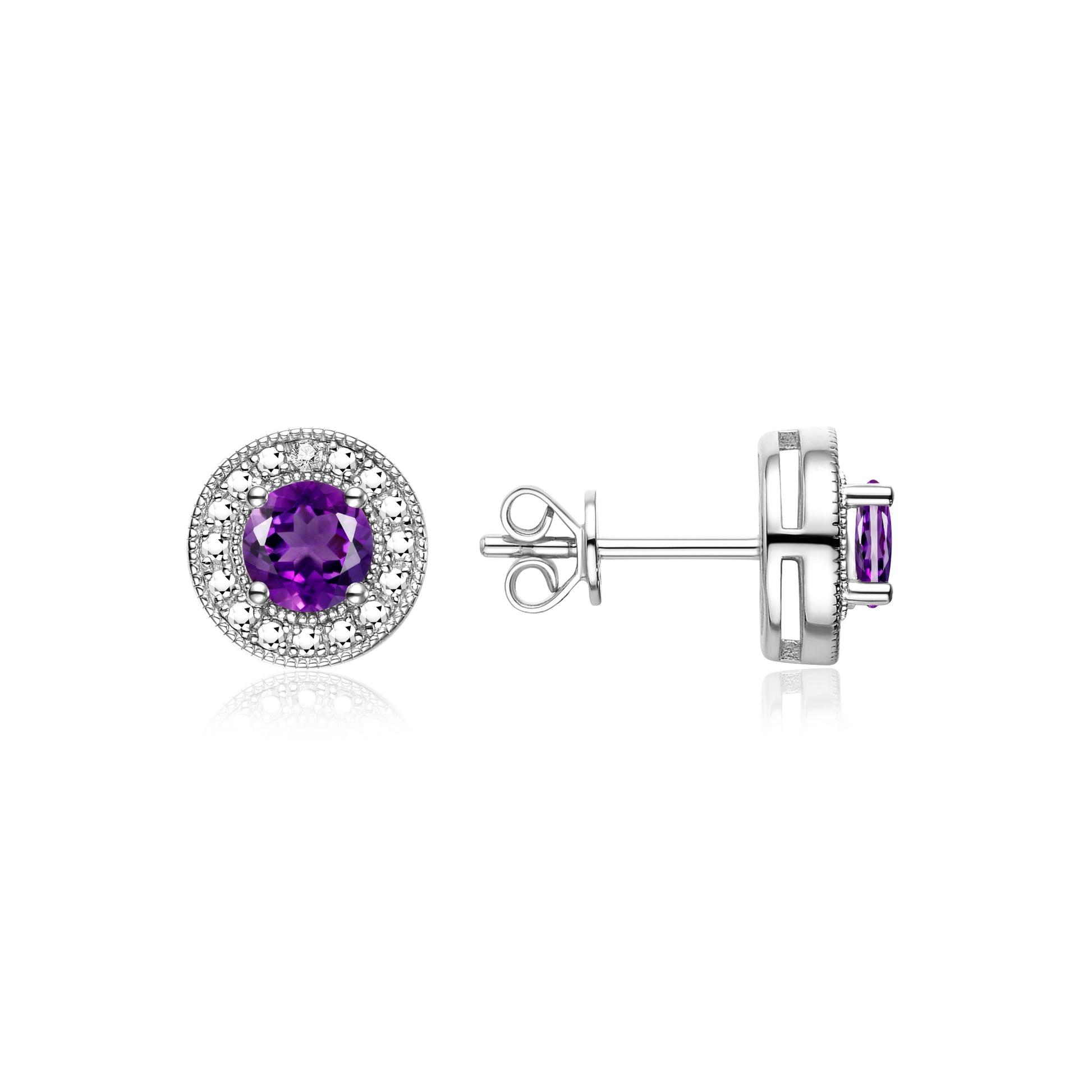 RYLOS Earrings For Women 925 Sterling Silver Earrings with Round Shape Gemstone & Genuine Diamonds Halo Stud Earrings 4MM  Amethyst February Birthstone Earring  Jewelry For Women  Silver Earrings