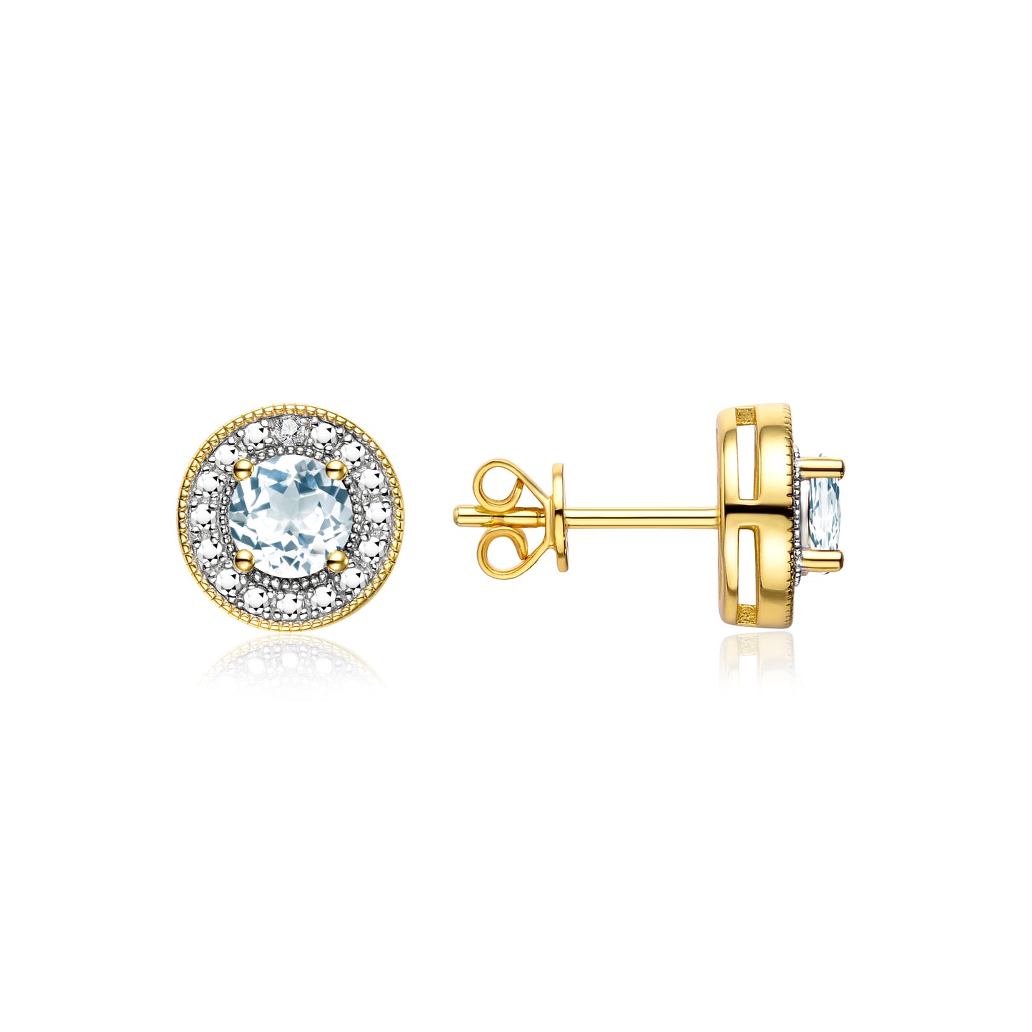 RYLOS 14K Yellow Gold Halo Stud Earrings - 4MM Round Gemstone & Diamonds - Exquisite Birthstone Jewelry