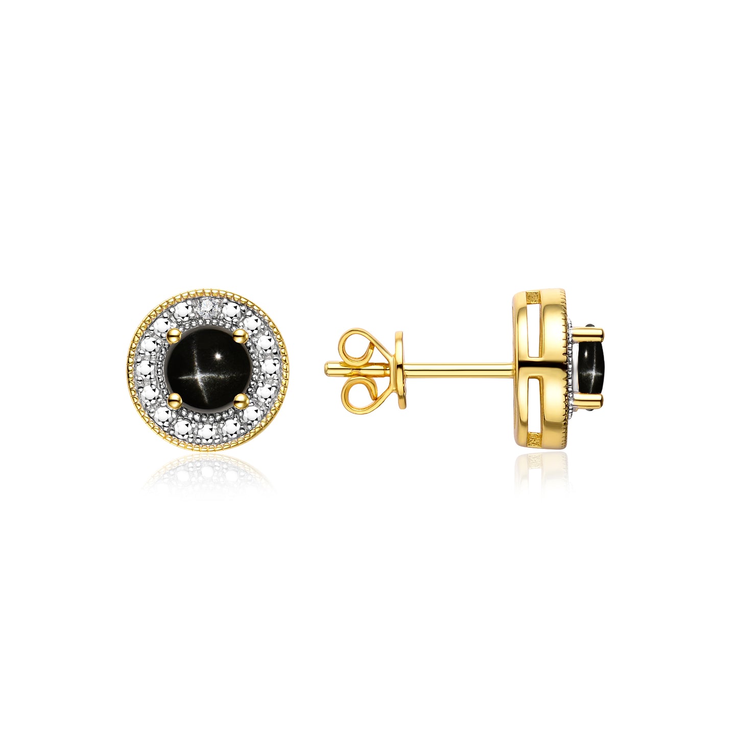 RYLOS 14K Yellow Gold Halo Stud Earrings - 4MM Round Gemstone & Diamonds - Exquisite Birthstone Jewelry
