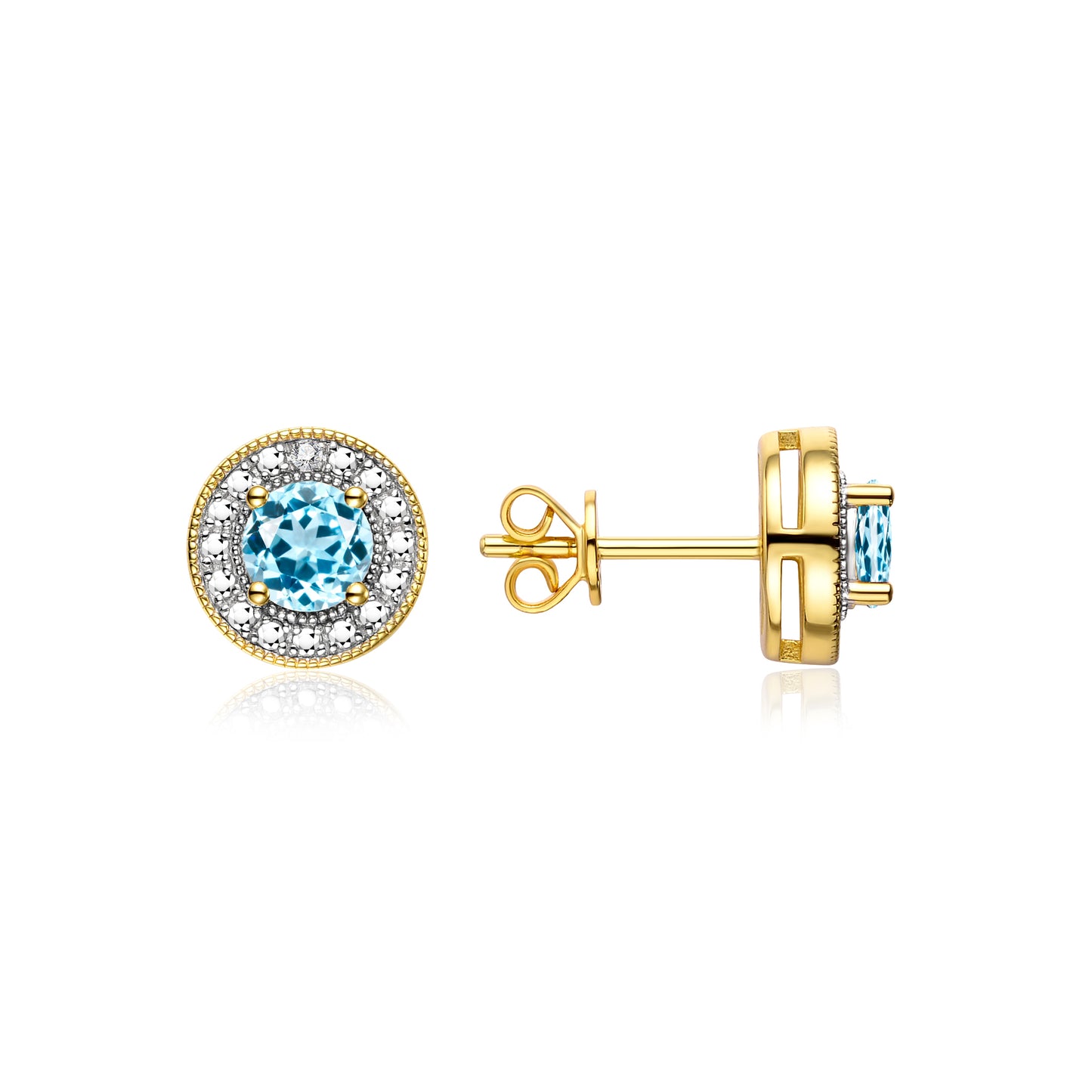 RYLOS 14K Yellow Gold Halo Stud Earrings - 4MM Round Gemstone & Diamonds - Exquisite Birthstone Jewelry