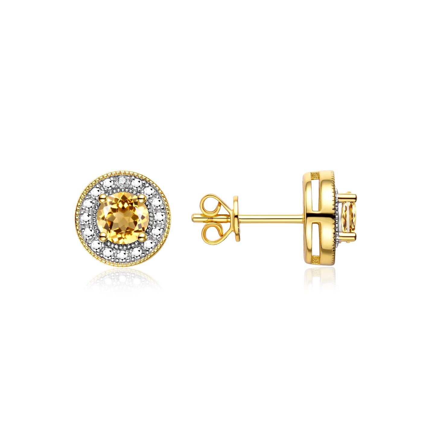 RYLOS 14K Yellow Gold Halo Stud Earrings - 4MM Round Gemstone & Diamonds - Exquisite Birthstone Jewelry