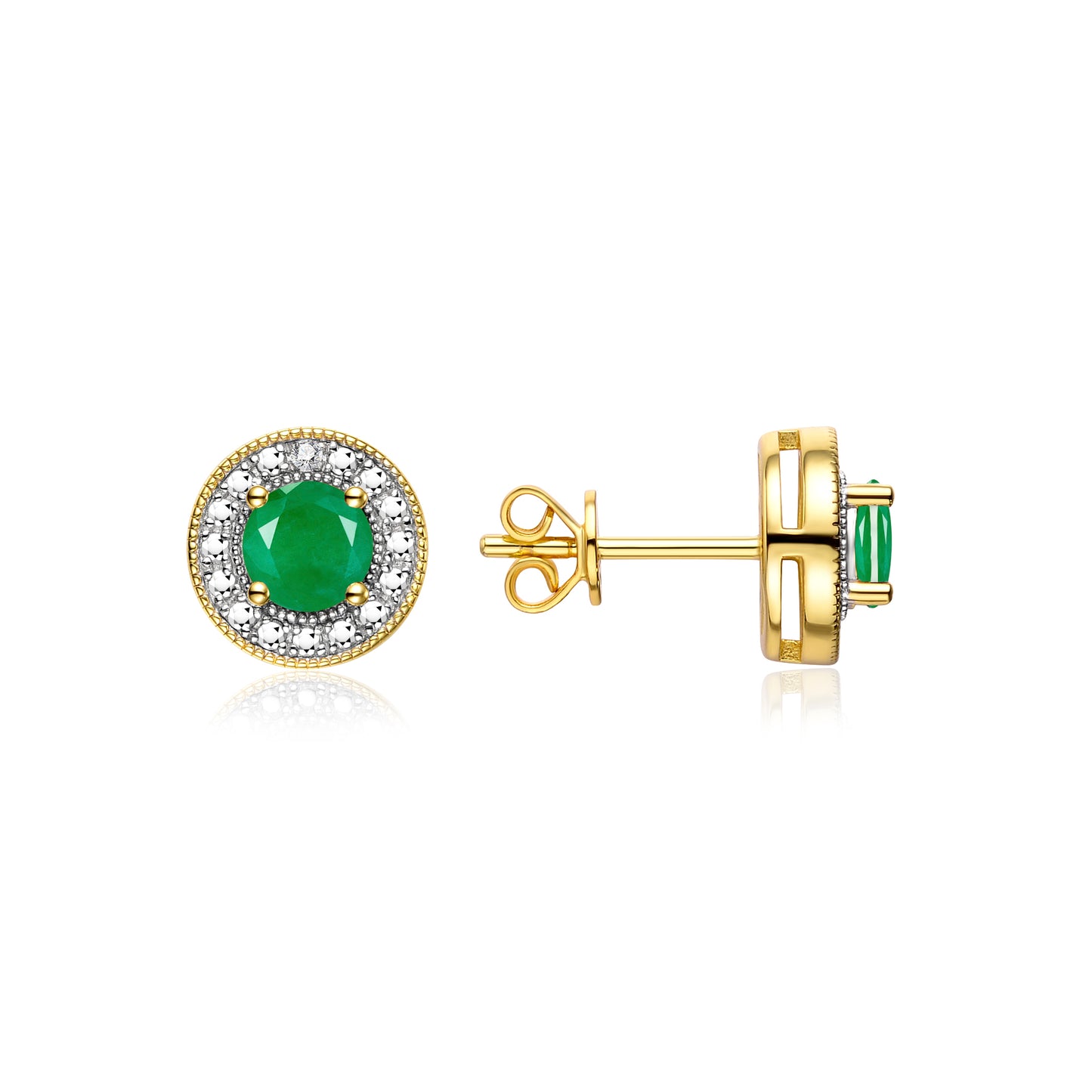 RYLOS 14K Yellow Gold Halo Stud Earrings - 4MM Round Gemstone & Diamonds - Exquisite Birthstone Jewelry