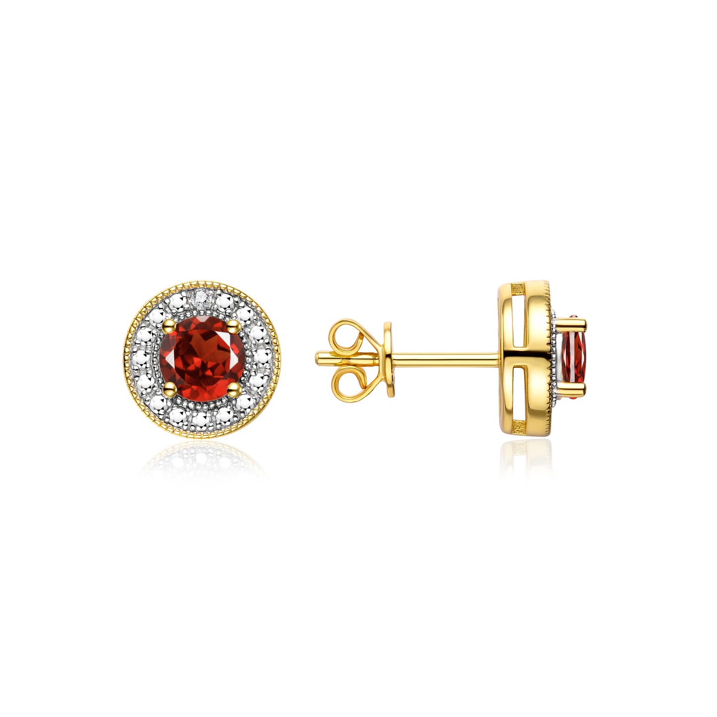RYLOS 14K Yellow Gold Halo Stud Earrings - 4MM Round Gemstone & Diamonds - Exquisite Birthstone Jewelry