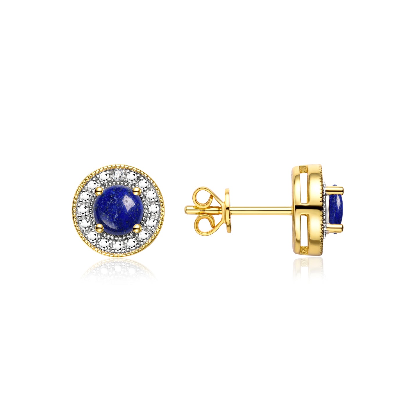 RYLOS 14K Yellow Gold Halo Stud Earrings - 4MM Round Gemstone & Diamonds - Exquisite Birthstone Jewelry