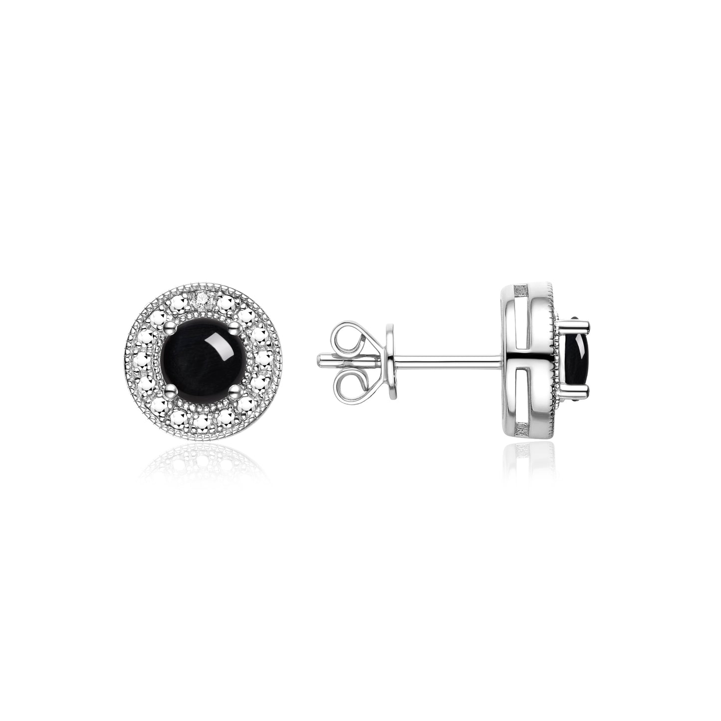 RYLOS Sterling Silver Halo Stud Earrings - 4MM Round Gemstone & Diamonds - Exquisite Birthstone Jewelry