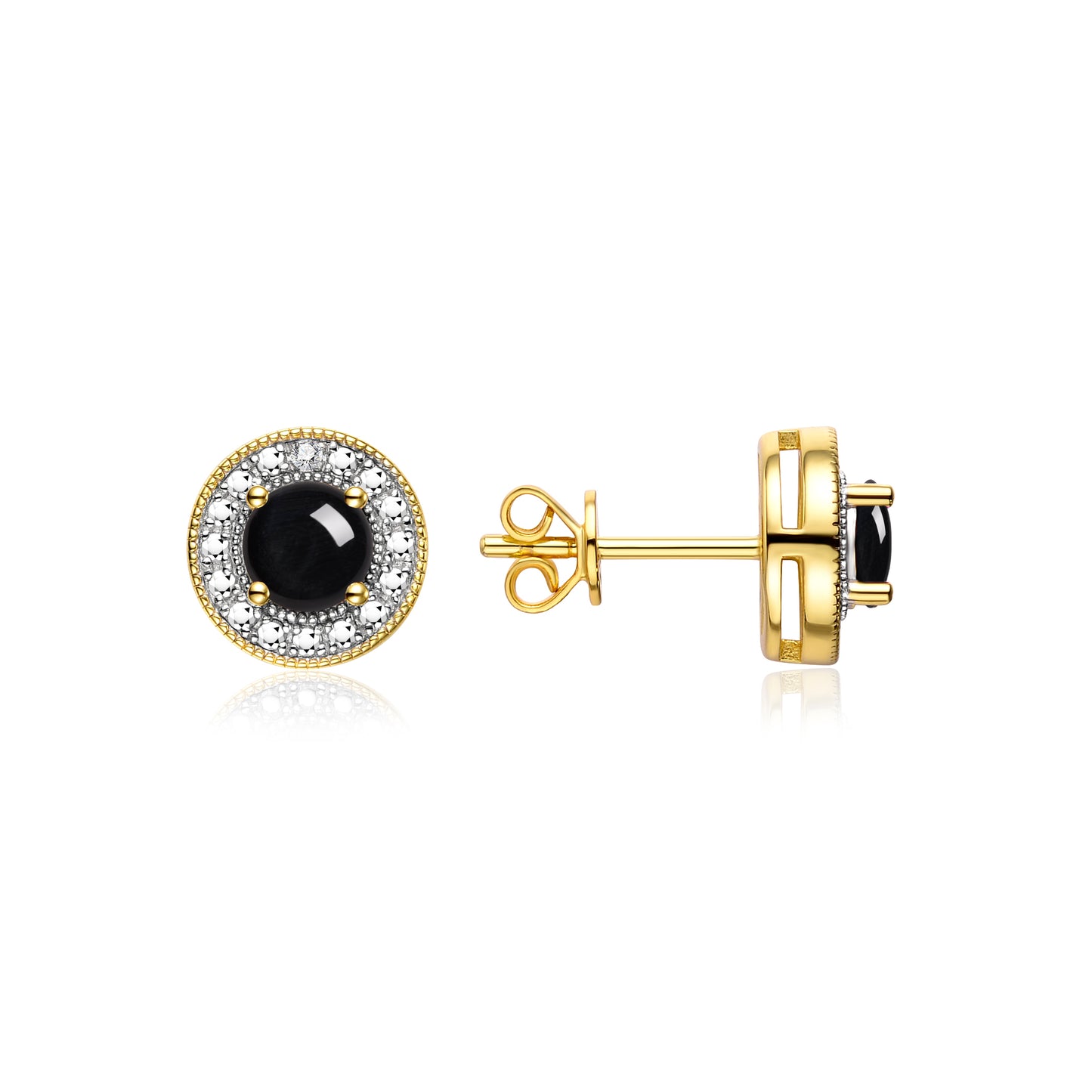 RYLOS 14K Yellow Gold Halo Stud Earrings - 4MM Round Gemstone & Diamonds - Exquisite Birthstone Jewelry