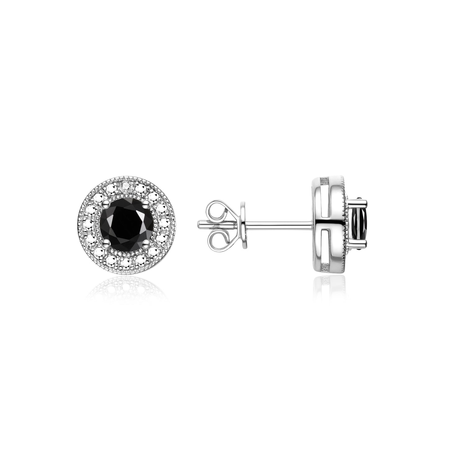 RYLOS Sterling Silver Halo Stud Earrings - 4MM Round Gemstone & Diamonds - Exquisite Birthstone Jewelry