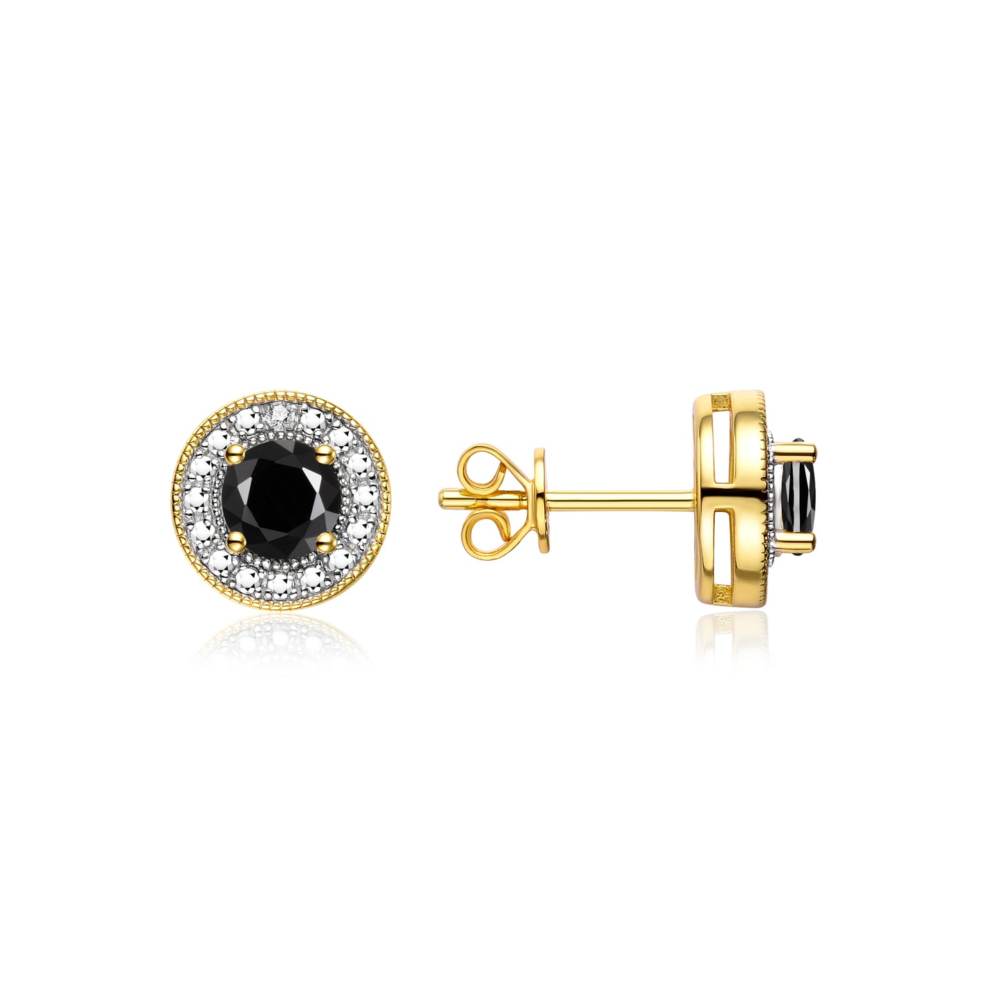 RYLOS 14K Yellow Gold Halo Stud Earrings - 4MM Round Gemstone & Diamonds - Exquisite Birthstone Jewelry