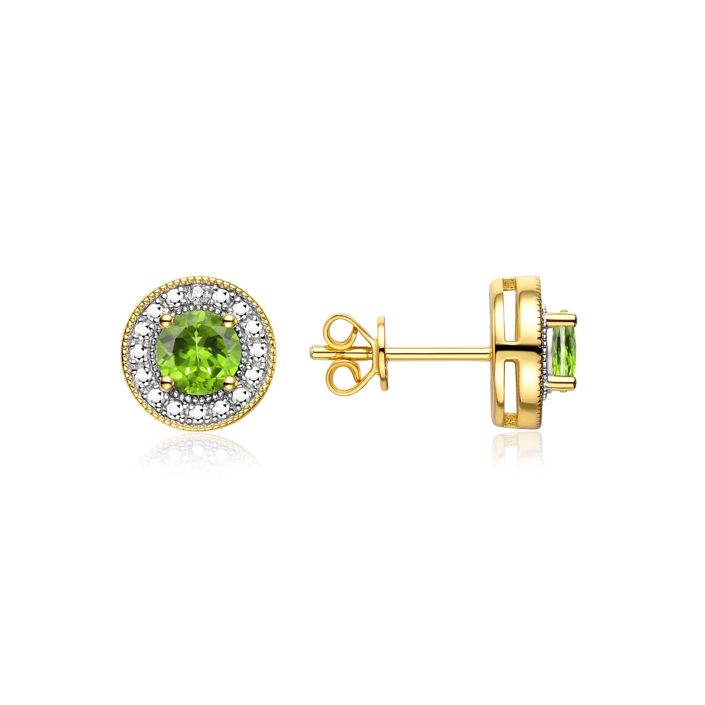 RYLOS 14K Yellow Gold Halo Stud Earrings - 4MM Round Gemstone & Diamonds - Exquisite Birthstone Jewelry