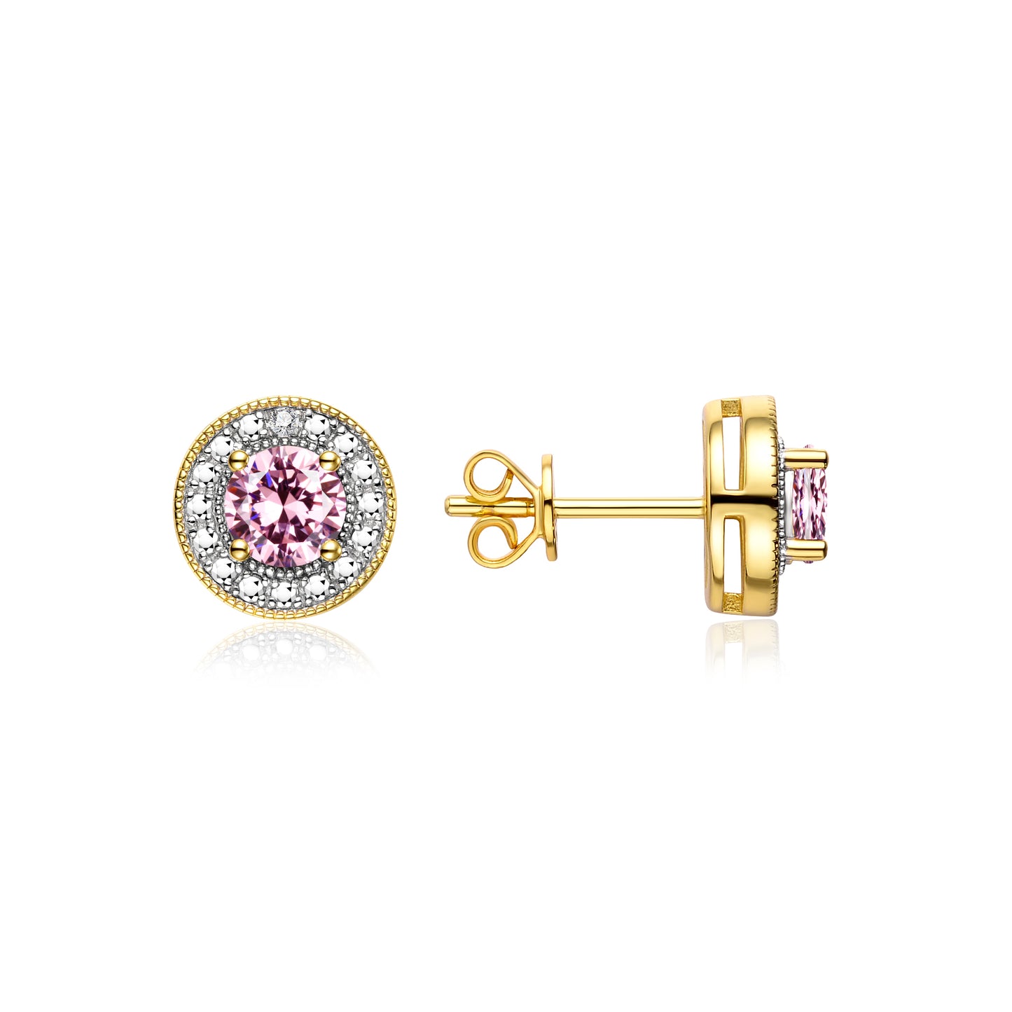 RYLOS 14K Yellow Gold Halo Stud Earrings - 4MM Round Gemstone & Diamonds - Exquisite Birthstone Jewelry