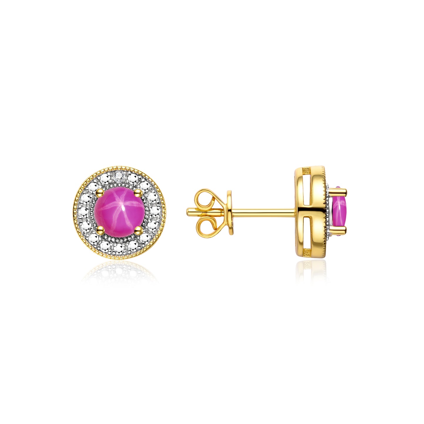 RYLOS 14K Yellow Gold Halo Stud Earrings - 4MM Round Gemstone & Diamonds - Exquisite Birthstone Jewelry