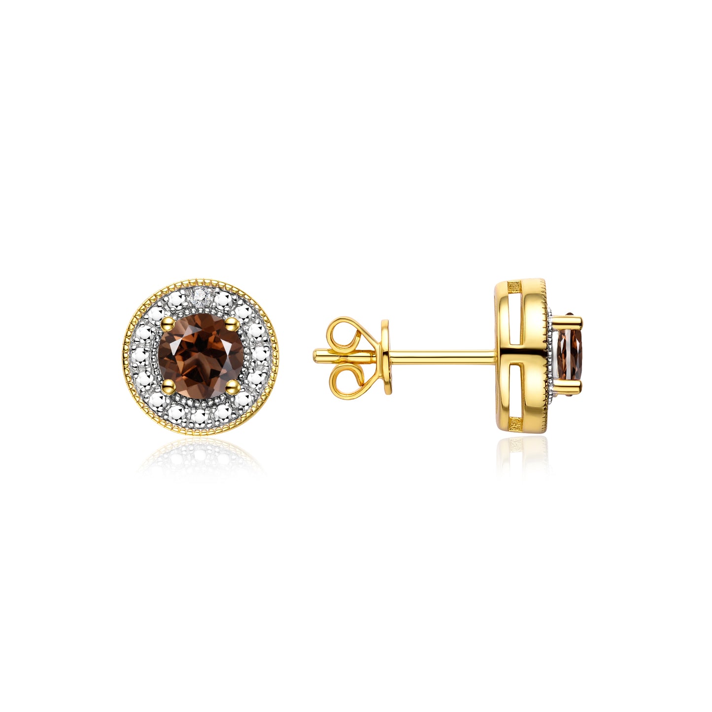 RYLOS 14K Yellow Gold Halo Stud Earrings - 4MM Round Gemstone & Diamonds - Exquisite Birthstone Jewelry