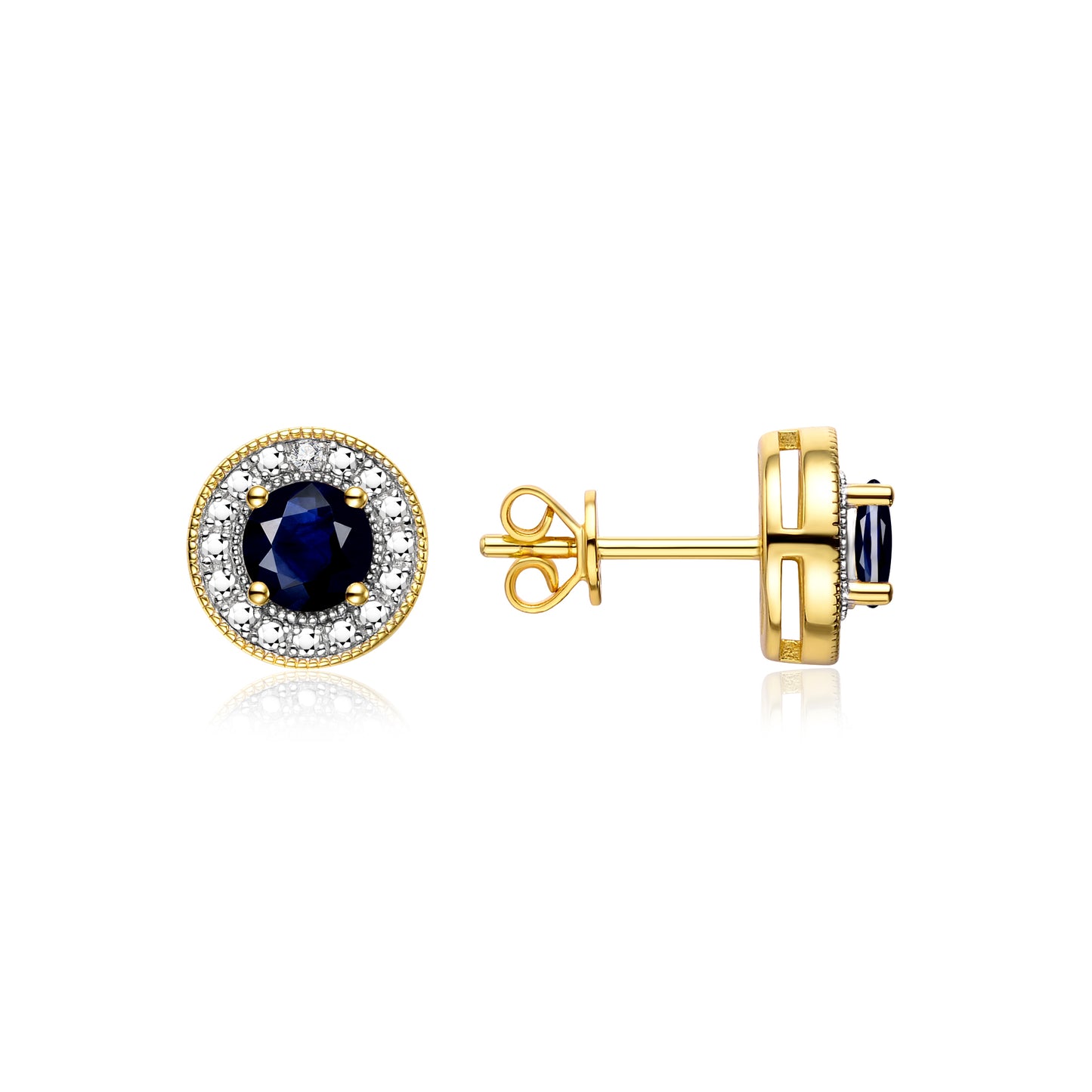 RYLOS 14K Yellow Gold Halo Stud Earrings - 4MM Round Gemstone & Diamonds - Exquisite Birthstone Jewelry