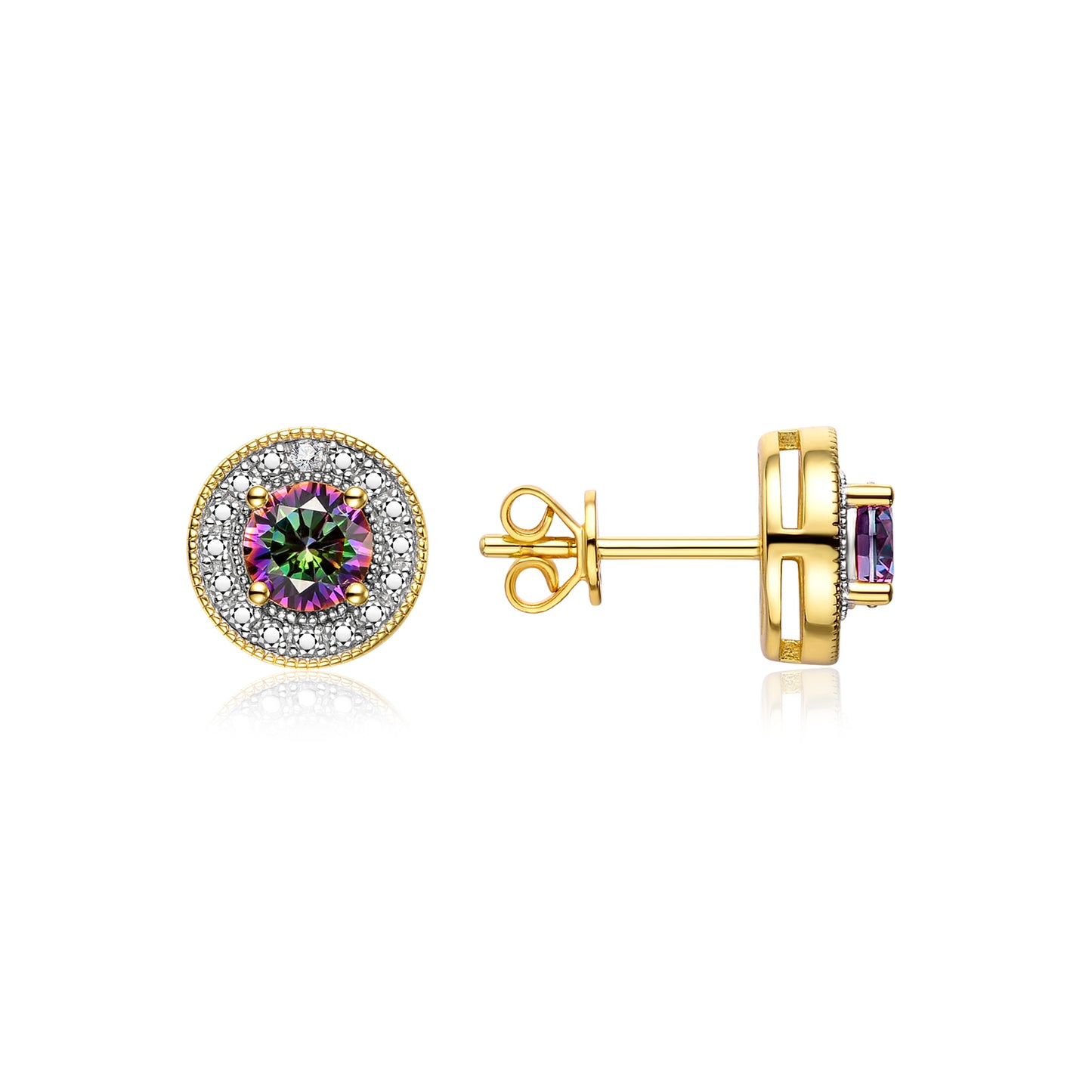 RYLOS 14K Yellow Gold Halo Stud Earrings - 4MM Round Gemstone & Diamonds - Exquisite Birthstone Jewelry